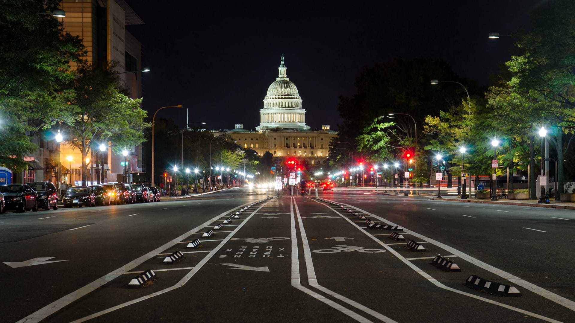 WASHINGTON DC, USA - OCTOBER 24, 2016: United States Capitol Washington street view at night