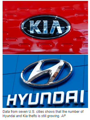 Kia and Hyundai logos with AP comment and credit