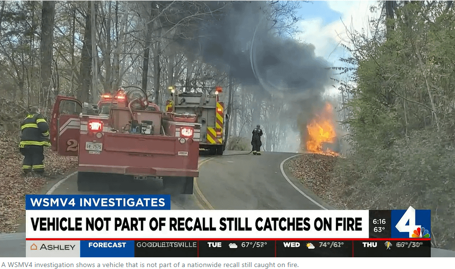 Vehicle not part of recall catches fire WSMV4 02.14.2023