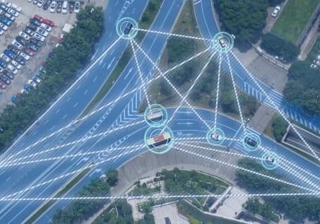 illustration of interconnected cars on a highway